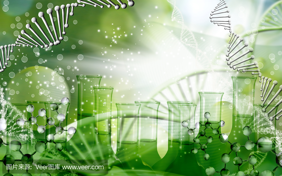 生物技术背景下的DNA链和化学烧瓶图像